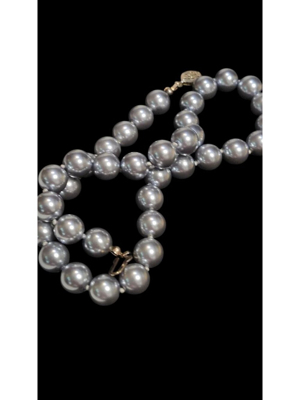 Vintage Gray Glass Faux Pearl Beaded Necklace Double Knotted - Picture 4 of 5